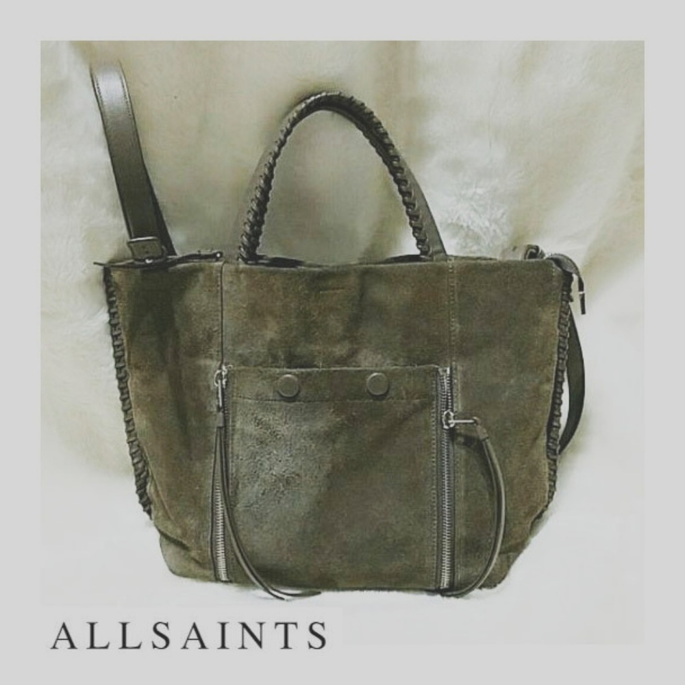 All Saints Fleur de Lis East West Suede Satchel